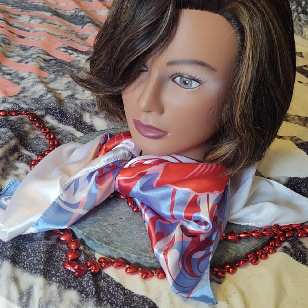 White Silky Red Flower Print Scarf